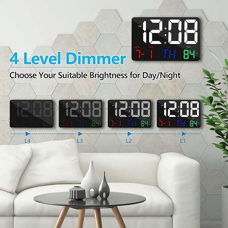Digital Wall Clock Large Display Alarm Clock with Wireless Remote Control Led Wall Clock with Date