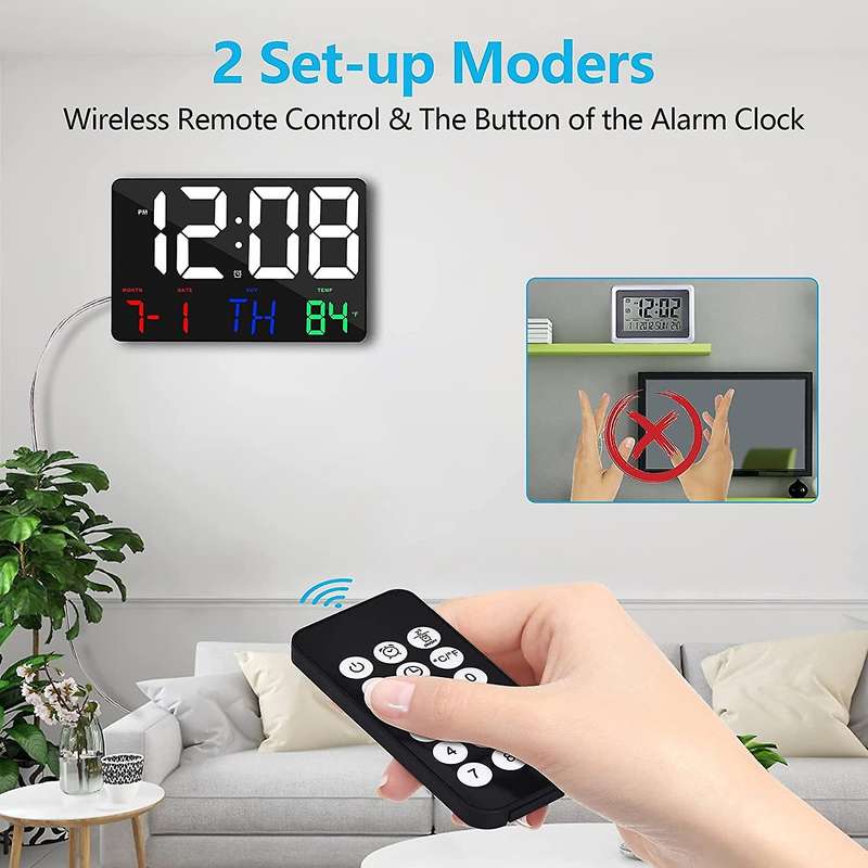 Digital Wall Clock Large Display Alarm Clock with Wireless Remote Control Led Wall Clock with Date