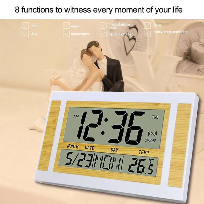 Digital Wall Clock LCD Number Time Temperature Calendar Alarm Table Desk Clock Modern Design Office