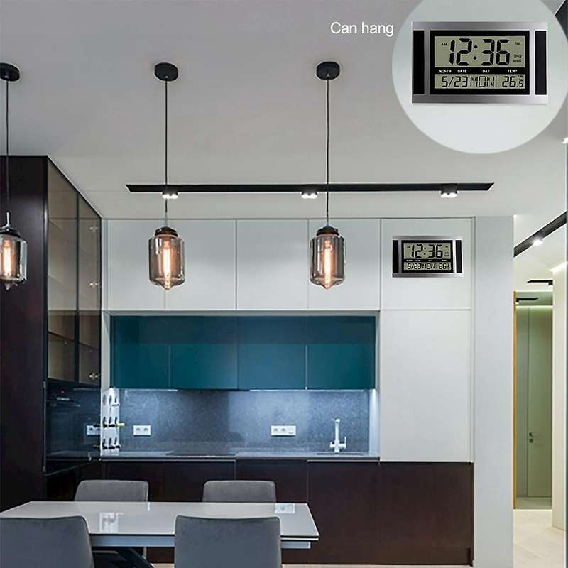 Digital Wall Clock LCD Number Time Temperature Calendar Alarm Table Desk Clock Modern Design Office