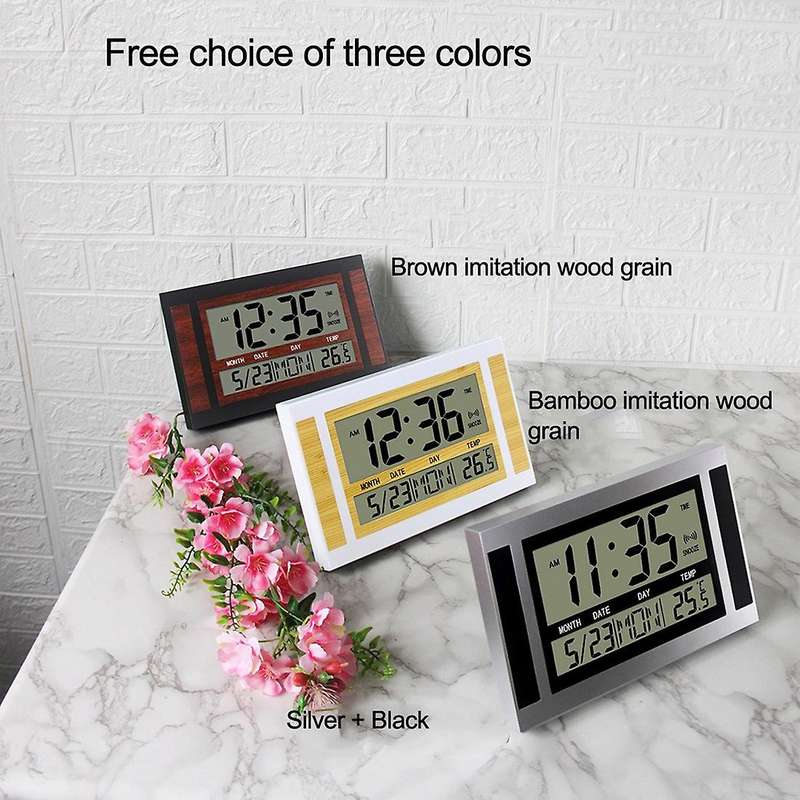 Digital Wall Clock LCD Number Time Temperature Calendar Alarm Table Desk Clock Modern Design Office