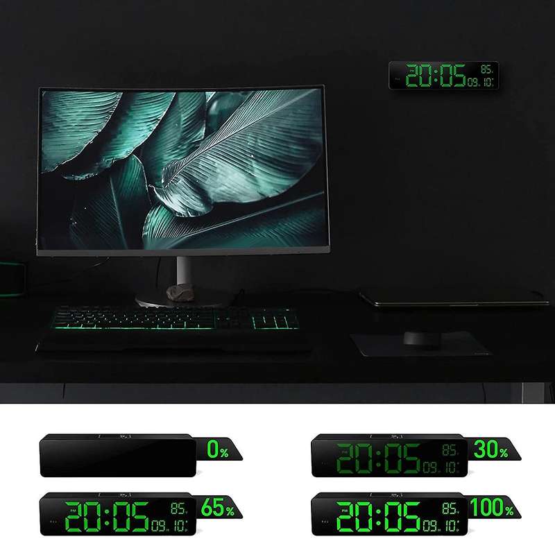 Digital Wall Clock,LED Digits Display, Alarm Clock,Auto-Dimming,12/24Hr FormatSilent Wall Clock for