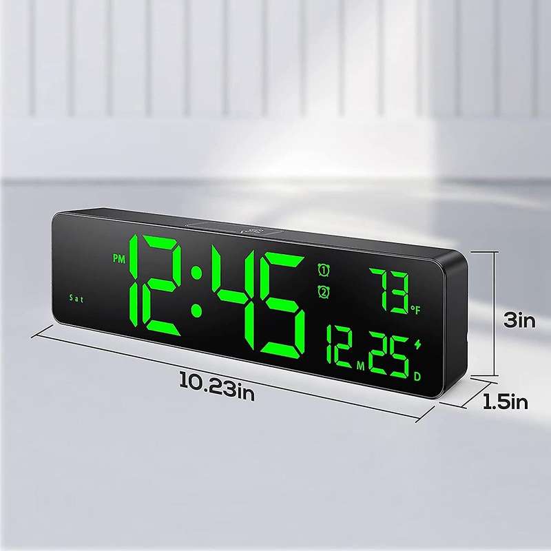 Digital Wall Clock,LED Digits Display, Alarm Clock,Auto-Dimming,12/24Hr FormatSilent Wall Clock for