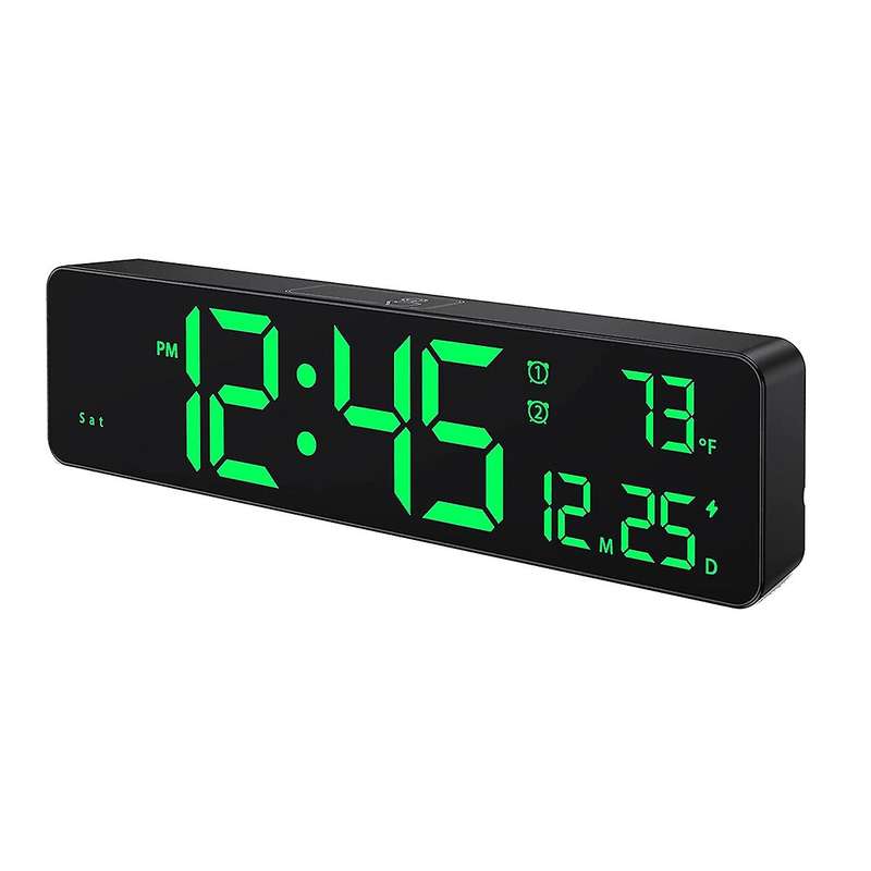 Digital Wall Clock,LED Digits Display, Alarm Clock,Auto-Dimming,12/24Hr FormatSilent Wall Clock for