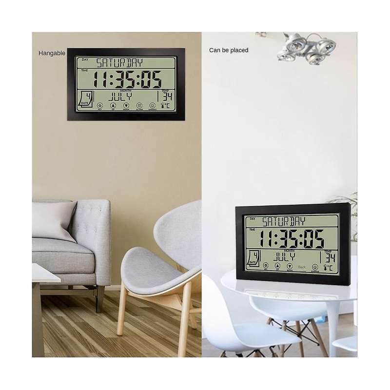 Digital Wall Clock, Digital Clock Battery Operated, 8inch Desk Clock with Temperature Humidity Day