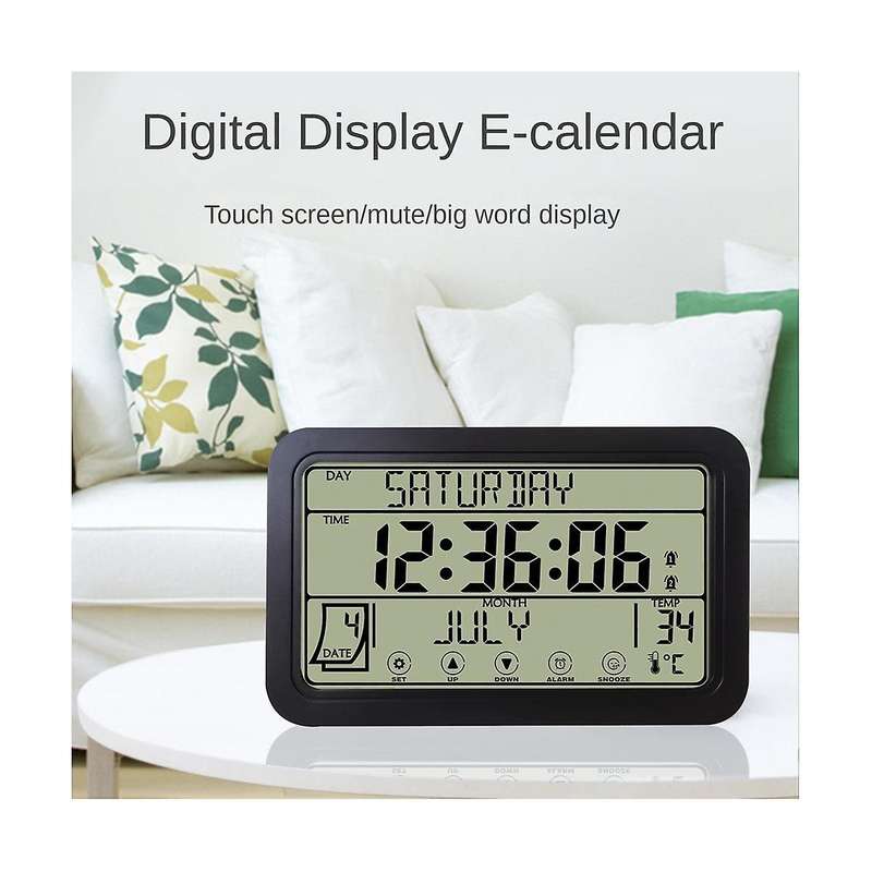Digital Wall Clock, Digital Clock Battery Operated, 8inch Desk Clock with Temperature Humidity Day