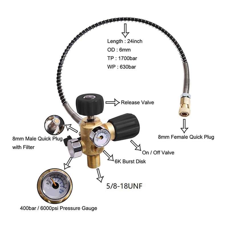 DIN Valve Scuba Adapter PCP Filling Air Hose Scuba Filling Station for PCP Air Tank with High Pressu