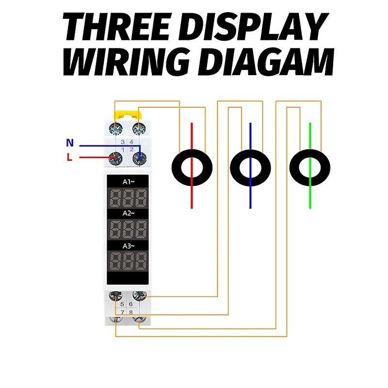 Din Rail Mount 3 Phase Ampere Meter Mini Modular Current Meter Gauge Indicator LED Digital Display D
