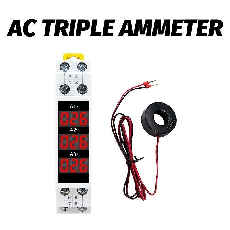 Din Rail Mount 3 Phase Ampere Meter Mini Modular Current Meter Gauge Indicator LED Digital Display D