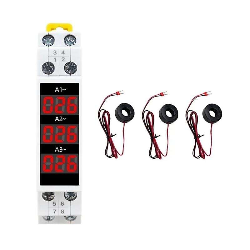 Din Rail Mount 3 Phase Ampere Meter Mini Modular Current Meter Gauge Indicator LED Digital Display D