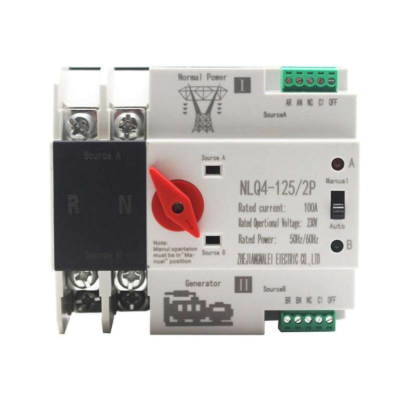 Din Rail 2P ATS Dual Power Automatic Transfer Switch Selector Switches Uninterruptible Millisecond P