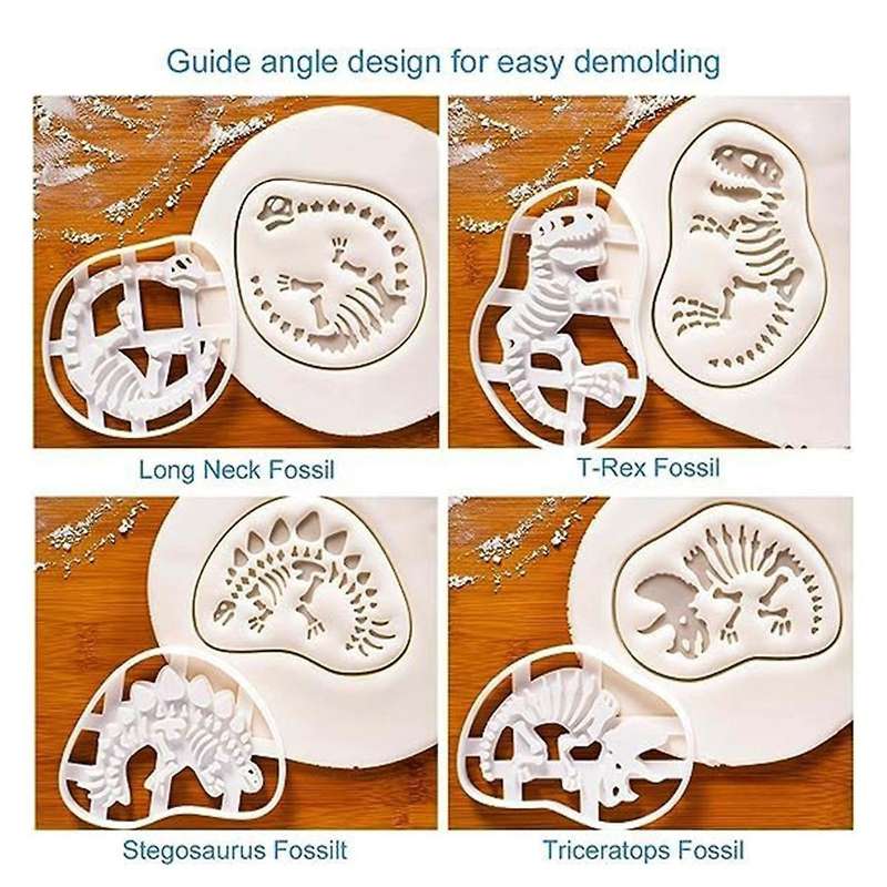 Dinosaur Cookie Fossil Cookie Cutter 4Pc Dinosaur Bone Fossil Mold for Baking Enthusiasts