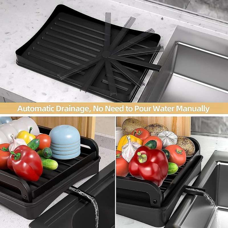 Dish Drying Rack for Kitchen Counter, 2-Tier Drainboard Set with Double-Layer Bowl Rack, Cup Rack