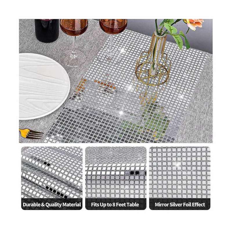 Disco Party Table Runner Mirror Silver Foil Table Runner Glitter Metallic Table Cover for Disco Danc