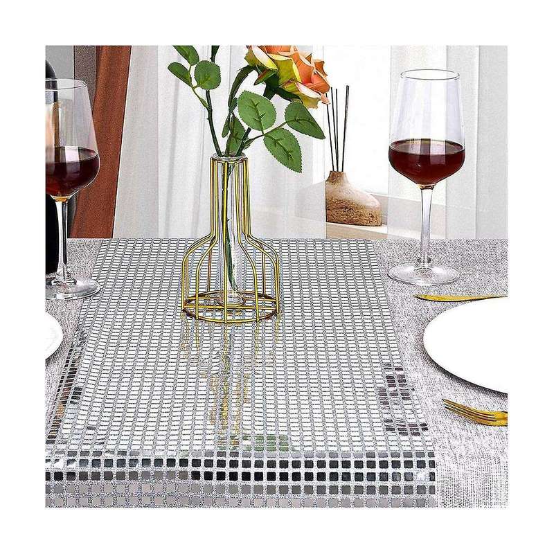 Disco Party Table Runner Mirror Silver Foil Table Runner Glitter Metallic Table Cover for Disco Danc