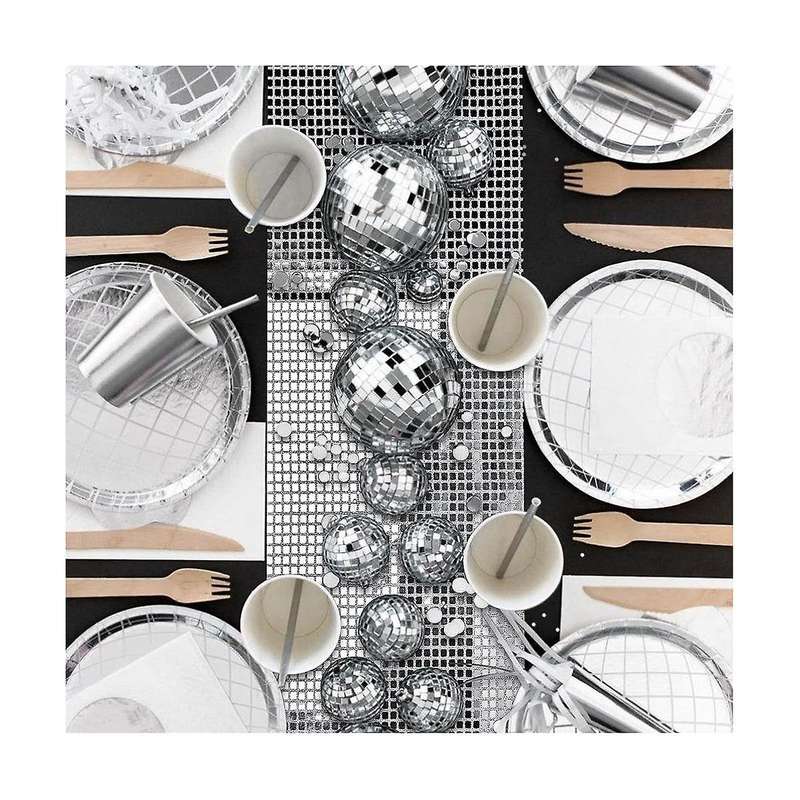 Disco Party Table Runner Mirror Silver Foil Table Runner Glitter Metallic Table Cover for Disco Danc