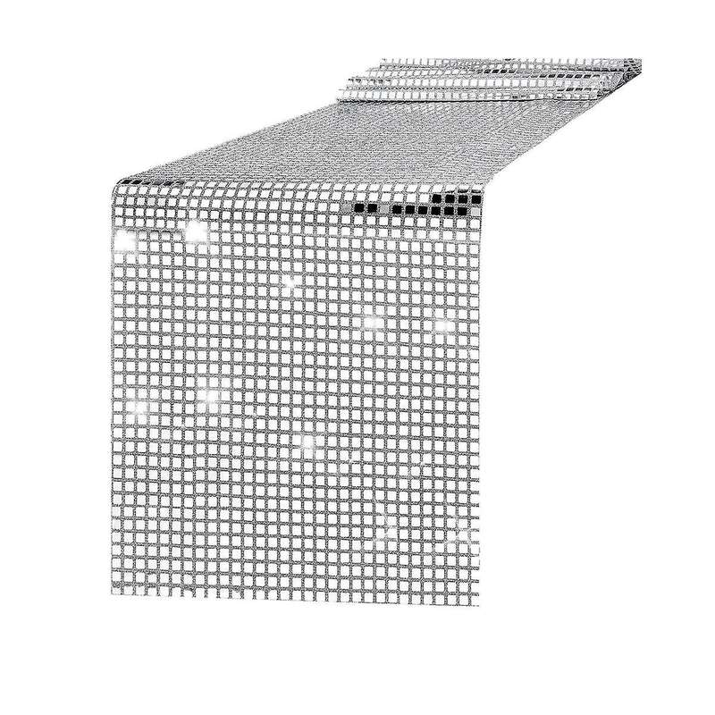 Disco Party Table Runner Mirror Silver Foil Table Runner Glitter Metallic Table Cover for Disco Danc
