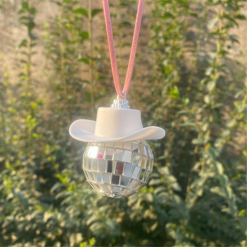 Disco Ball Cow Boy Hat Car Accessories,Car Interior Accessories,Car Hanging Ornament Accessories-Bla
