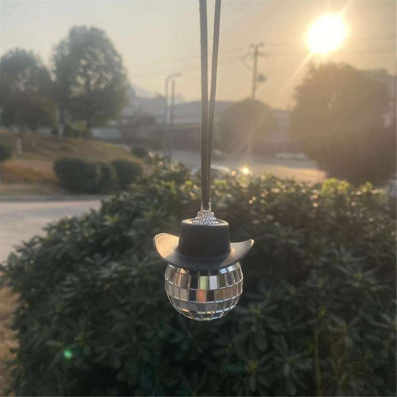 Disco Ball Cow Boy Hat Car Accessories,Car Interior Accessories,Car Hanging Ornament Accessories-Bla