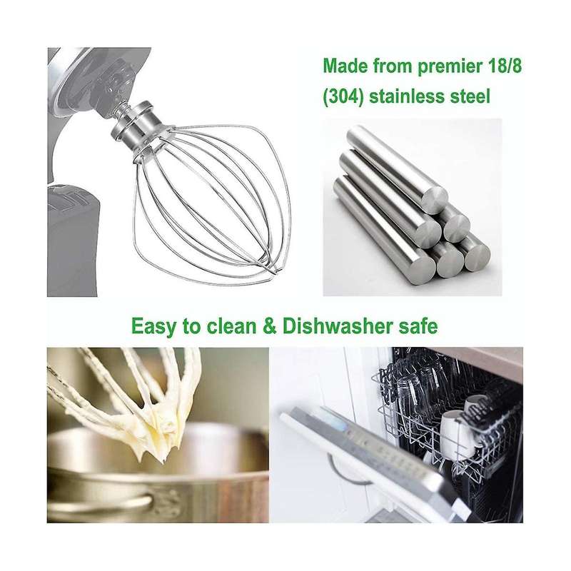 Dishwasher Safe Wire Whip Attachment 6 Wire Whisk Upgrade Real Stainless Steel Fits Tilt-head Stand