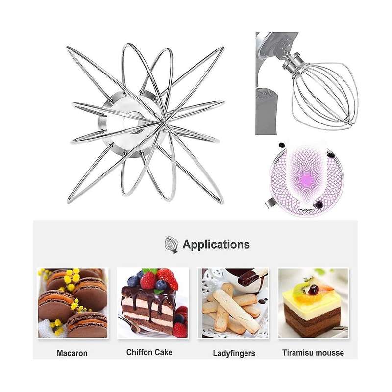 Dishwasher Safe Wire Whip Attachment 6 Wire Whisk Upgrade Real Stainless Steel Fits Tilt-head Stand