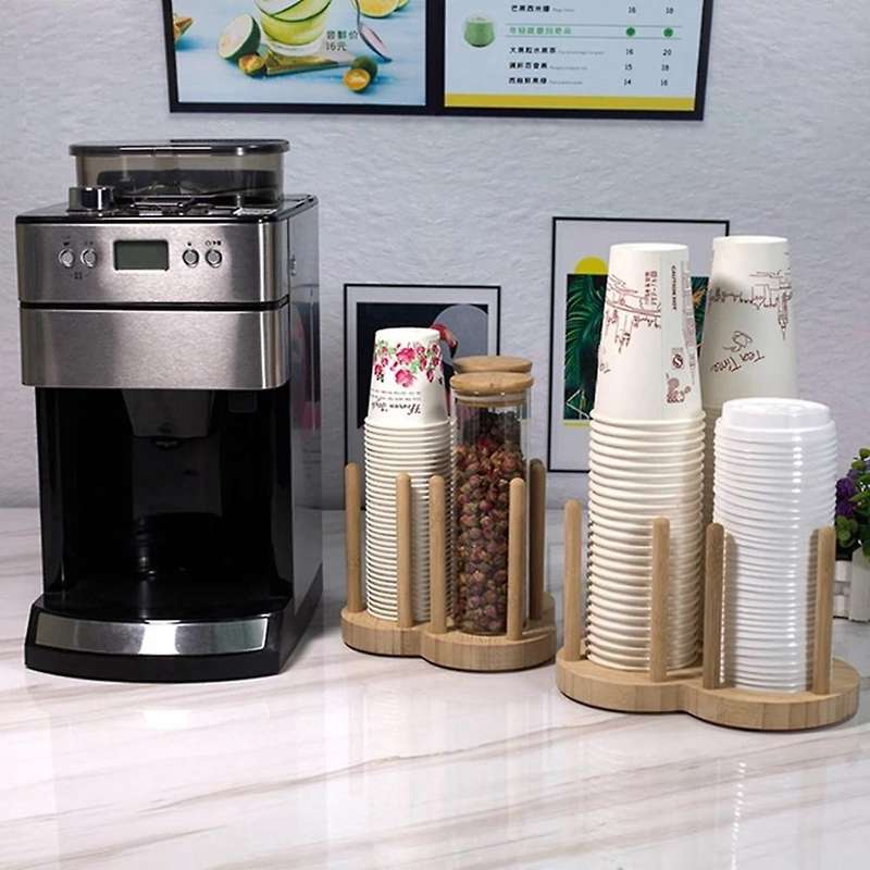 Disposable Cup Storage Holder Rack Shelf Water Tea Cups Wood Dispenser with Stick Mug Display Stand