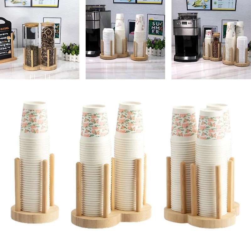 Disposable Cup Storage Holder Rack Shelf Water Tea Cups Wood Dispenser with Stick Mug Display Stand