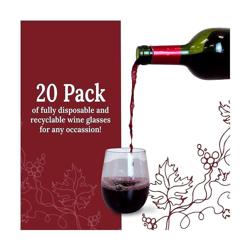 Disposable Wine Glasses, Stemless Plastic Wine Glasses for Parties Wine Cups, Plastic Champagne Gla