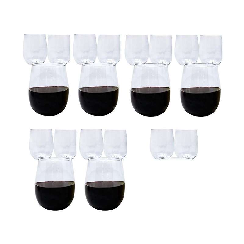 Disposable Wine Glasses, Stemless Plastic Wine Glasses for Parties Wine Cups, Plastic Champagne Gla