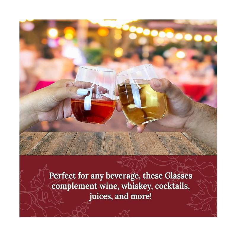 Disposable Wine Glasses, Stemless Plastic Wine Glasses for Parties Wine Cups, Plastic Champagne Gla