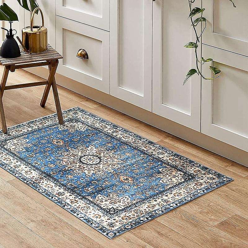 Distressed Entryway Rug Doormat Bohemian Faux Wool Floor Carpet for Indoor Front Entrance Kitchen Ba