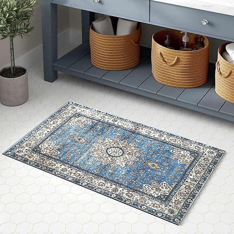 Distressed Entryway Rug Doormat Bohemian Faux Wool Floor Carpet for Indoor Front Entrance Kitchen Ba