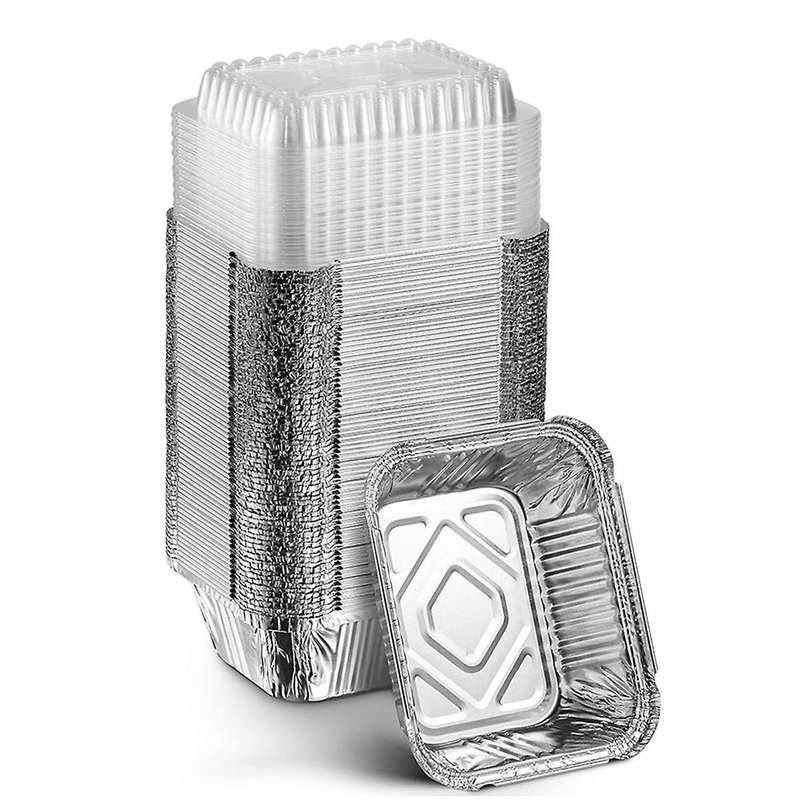 Disposable Takeaway Pan with Transparent Lid, Rectangular Aluminum Foil Tray, Tightly Sealed, 410ml