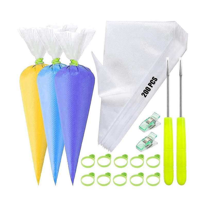 Disposable Piping Bags, Pastry Bags Set with 10 Piping Bags Ties & 2 Scriber Needle, Cake Decoratin
