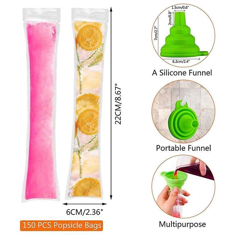 Disposable Popsicle Bags 120Pcs Freezer Tubes, Ice Bags with Funnel and Ice Sleeves for Juice, Ice P