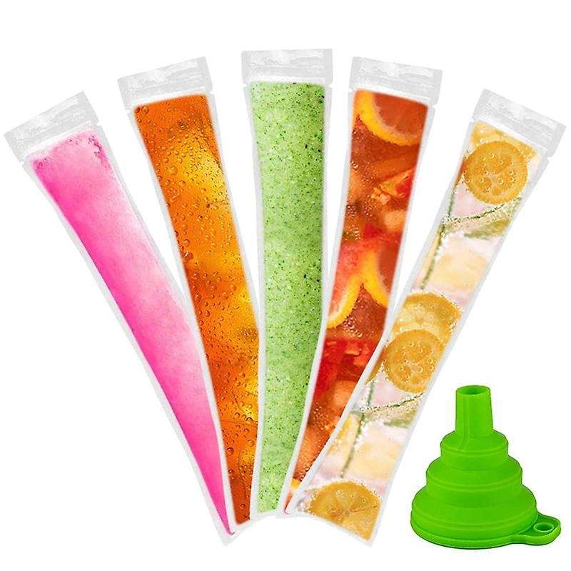 Disposable Popsicle Bags 120Pcs Freezer Tubes, Ice Bags with Funnel and Ice Sleeves for Juice, Ice P