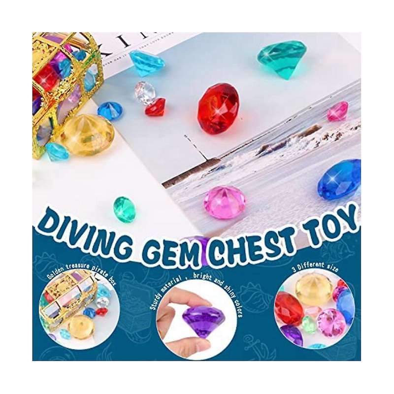Diving Gem Pool Toys Colorful Diamond Gem with Treasure Pirate Chest Box Summer Underwater Gemstone