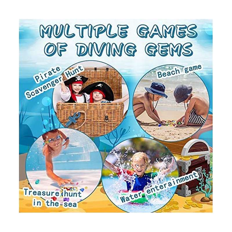 Diving Gem Pool Toys Colorful Diamond Gem with Treasure Pirate Chest Box Summer Underwater Gemstone
