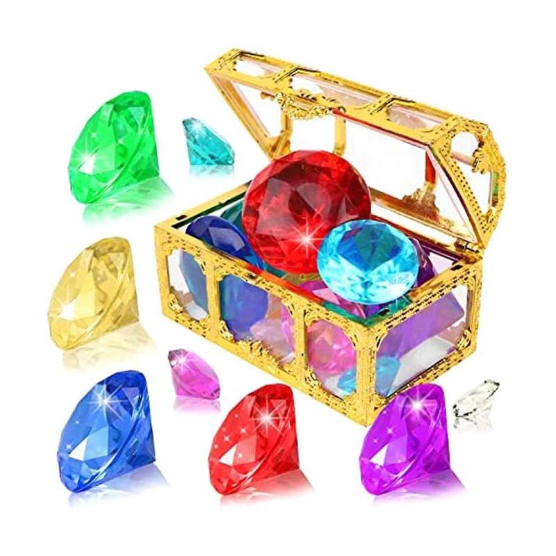 Diving Gem Pool Toys Colorful Diamond Gem with Treasure Pirate Chest Box Summer Underwater Gemstone