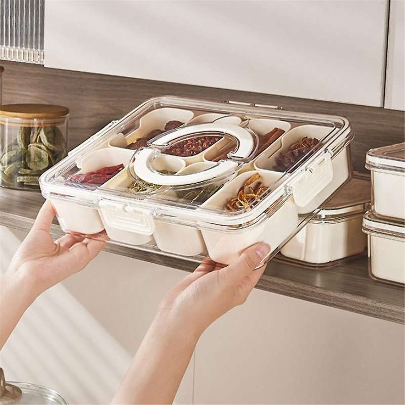 Divided Serving Tray with Lid Handle Snackle Box Charcuterie Container for Portable Snack Platter Ca
