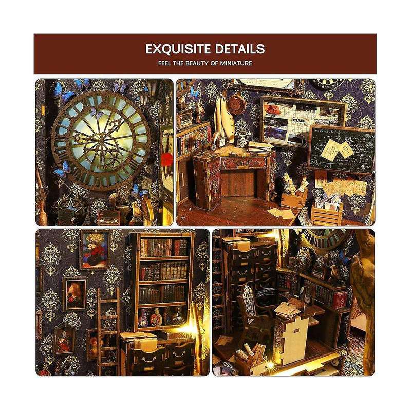 Diy Book Nook Kit, Diy Booknook Bookshelf Insert Decor Alley, with Lights, 3d Wooden Puzzle Decorati