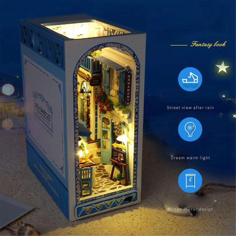 DIY Book Nook Shelf 3D Wooden Puzzle Book Shelf Insert Miniature Building Kit Assembly Bookshelf for