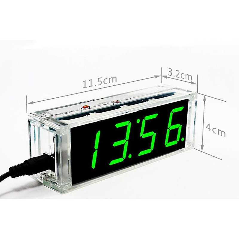 DIY Digital Clock Kit 4 Digit LED Electronic Clock Kit Large Screen with Transparent Case LED Green