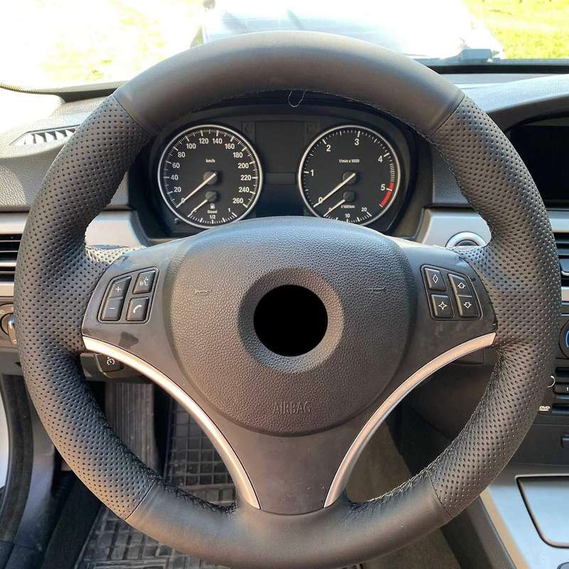 DIY Hand-Stitched Car Steering Wheel Cover Artificial Leather Breathable for E90 320I 325I 330I 335I