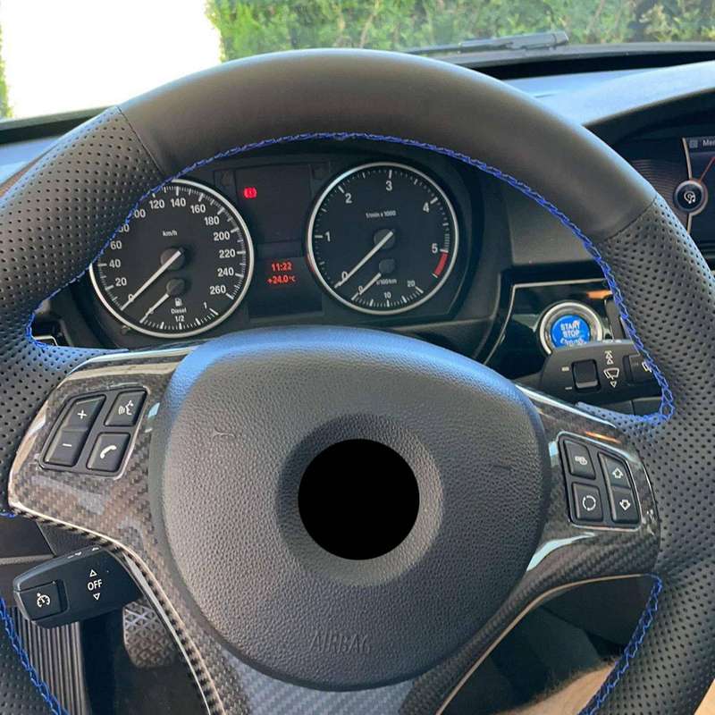 DIY Hand-Stitched Car Steering Wheel Cover Artificial Leather Breathable for E90 320I 325I 330I 335I