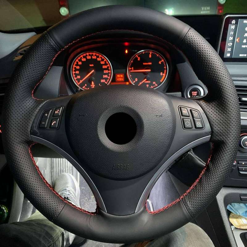 DIY Hand-Stitched Car Steering Wheel Cover Artificial Leather Breathable for E90 320I 325I 330I 335I