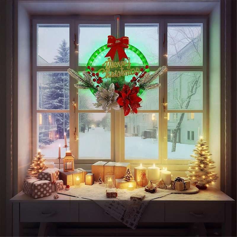 Diy Led Christmas Wreath, Green, Evergree for Front Door for Window Outdoor Wall Decor 11.8x11inch
