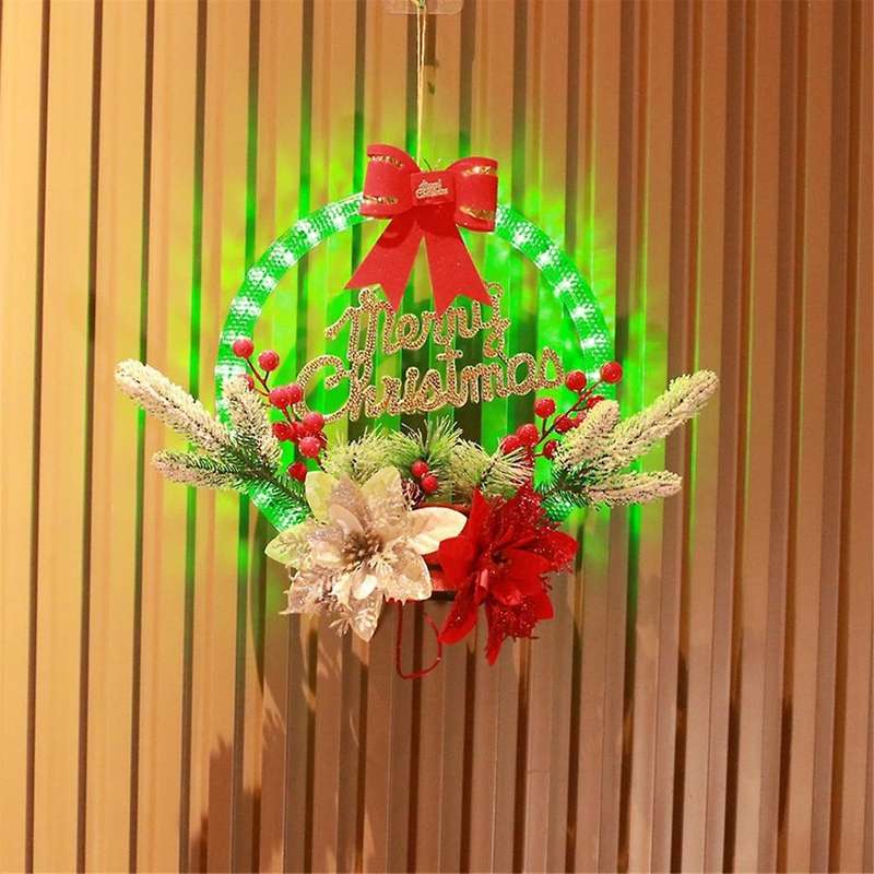 Diy Led Christmas Wreath, Green, Evergree for Front Door for Window Outdoor Wall Decor 11.8x11inch