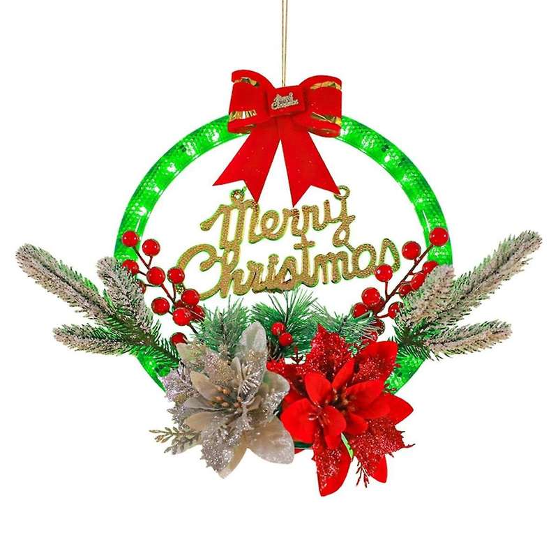 Diy Led Christmas Wreath, Green, Evergree for Front Door for Window Outdoor Wall Decor 11.8x11inch