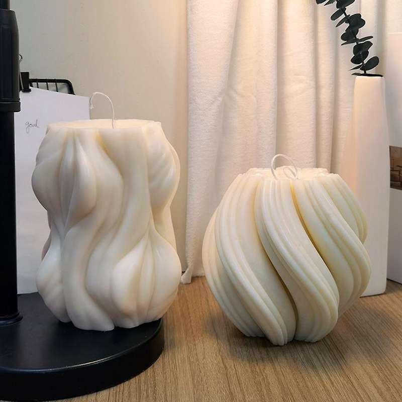DIY Irregular Geometric Wave Twirl Candle Taper Abstract Art Decor Wavy Stripe Pillar Candles Silico